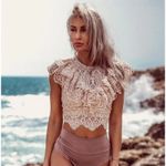 ZARA Lace Ruffle Top M Beige Cream Cropped Boho Prairie Cottagecore Romantic Photo 15