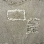 The Post Distressed Denim Jacket Khaki Green Raw Hem Pockets Button Front Size S Photo 7