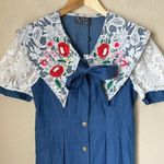 Denim and lace midi dress NWT Blue Photo 2
