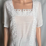 Zac and Rachel  White Size M Linen Crochet Lace Bohemian 3/4 Sleeve Blouse Photo 0