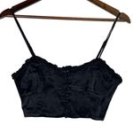 ZARA  Ruffled Satin Crop Top Adjustable Straps Front Buttons Smocked Back M Black Photo 12