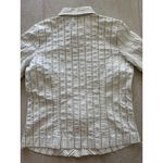 Vtg Quizz Again Womens Size M‎ Collared LS Textured Zip Up Blouse Cream Green Size M Photo 3