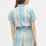 Gap Sz 14 Short Sleeve Plaid Romper Drawstring Waist Pockets Button Down Photo 2