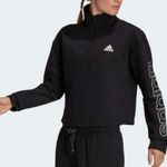 Adidas Essential Women's Fleece Loose Cropped 1/4-Zip Pullover in black size L Photo 0