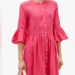 Solid & Striped  ruffled cuff linen midi shirt dress fuchsia Barbie pink spring Photo 1
