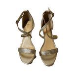 Lilly Pulitzer Maddie Gold Braided Leather Cork Platform Heels Sz 7.5 Photo 1