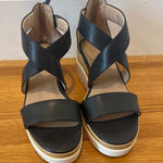 SOUL Naturalizer Black Faux Leather Crisscross Platform Wedge Sandals size‎ 8.5 Photo 0