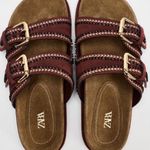 ZARA NWT  Suede Buckled Beaded Embellished Sandals in Burgundy - 9 Photo 0