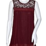 Doe & Rae  Shirt Womens Medium Burgundy Red Sheer Lace Yoke Flowy‎ Boho Peasant Photo 0