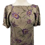 Vintage Dress Puff Sleeve Boat Neck Sheath Mini Iris Floral Print Green Womens 8 Size M Photo 4