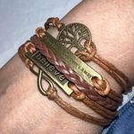 Multi‎ Strand Leather and Brass Tone Sayings Bracelet Brown Photo 0