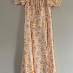 SheIn 🦋  Orange White Ditzy Floral Short Sleeve Midi Dress Leg Slit Casual Large Photo 1