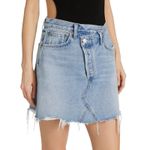 AGOLDE NWT Criss Cross Jean Mini Skirt Distressed Light Blue Frayed Hem Denim Photo 13