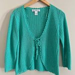 Vintage 90’s y2k turquoise crochet knit tie front cardigan sweater Green Photo 1