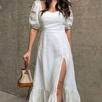 Rihoas Puff Sleeve Split Hem Midi Dress White Photo 0