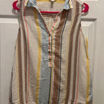 Time and Tru Womens Cotton Gauze Striped Sleeveless Collared Button Up Shirt L White Size L Photo 0