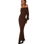 New! Favorite Daughter Irene Sweater Off the Shoulder Maxi Dress Brown Size XL Photo 2