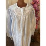Vintage Linda Light Blue Floral Jacquard Button Front Long Sleeve Nightgown L Size L Photo 1