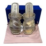 Stuart Weitzman NEW 7.5 Ibiza Woven-Strap Flat Slide Sandal Metallic Silver Gold Photo 8