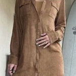 Boston Proper Microsuede Button down longsleeve mini Dress Tan Western Photo 0