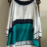 Inc international NWOT  Concepts White, Turquoise & Navy Cold Shoulder Blouse Photo 0