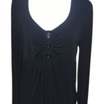 Worthington  Black Long Sleeve Blouse 3 button Ruched Dressy  Photo 0