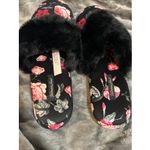 Victoria's Secret VICTORIAS‎ SECRET Slippers Signature Satin Shoes Floral Black Women's Sz M NWT Photo 1