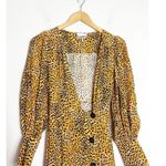 Ganni  Leopard Print Plunge Midi Dress Crepe Yellow Animal Print Long Sleeve Photo 3