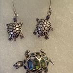 None Sterling Silver 925 Turtle Earrings and Abalone Turtle pendant Photo 3