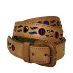 Leather Blanket Woven Belt Size 36 Tan Rainbow Multicolor Traditional Brown Photo 0