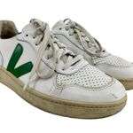 VEJA  V10 Sneakers Leather Lace Up Low Top Logo Round Toe White Emeraude 9 Photo 1