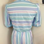 Vintage 70’s Jenny Petite Pastel Pink/ Blue Striped Midi Shirt Dress S Photo 3