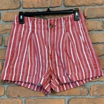 American Eagle  Striped High Waisted Mom Shorts Casual Red White‎ Linen Size 2 Photo 0