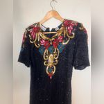 Laurence Kazar VTG  Black Beaded Sequin Design Silk Dress S Photo 8