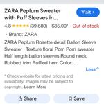 ZARA  Mustard Peplum Sweater with Puff Sleeves Sz S LN Cotton Blend Photo 7