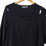 Sympli Canada Womens Black Cutout Tunic 3/4 Sleeve Top Size 12 Stretch Lagenlook Photo 2