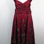 Adrianna Papell Vintage Papell Boutique Red Black Velvet Floral Midi Dress Dark Romantic Fairy Photo 1