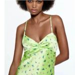 ZARA NWOT  Neon Green Satin Floral Strappy Mini Dress size Small summer sundress Photo 4