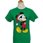 Disney  Mickey Mouse Santa Hat Graphic T-Shirt Holiday Xmas Green Cotton Size S Photo 0