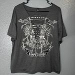 SheIn Graphic Tee Women’s Size L Distressed Cutout Skeleton Rose Gothic Punk Photo 2