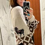 AUTUMN ADEIGBO Brown Horse Printed 100% Virgin Wool Marla Turtleneck Top Small Photo 5