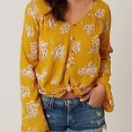 Billabong  Forget Me Knot Shirt Mustard Yellow V-Neck Button Down Blouse JRS XS Photo 0