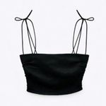 ZARA Black Satin Effect Smocked Bach Crop Top Photo 0