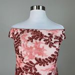 Adrianna Papell  Sequin Off the Shoulder Cocktail Dress Pink Floral Midi Sheath Photo 5