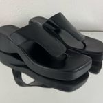Faded Glory  Y2K 90s Black Faux Leather Square Toe Platform Flip Flop Sandals Photo 0