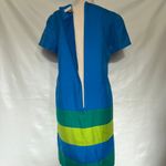 Papell 100% Silk Shift Womens Dress Sz 4P Artsy Bright Colorblock 60s Inspired Blue Photo 6