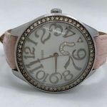 Guess ladies Quartz analog rhinestones 37mm silver tone case pink band runs Photo 0