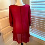 Lily White | Maroon 3/4 sleeve sheer top with front pockets Photo 4