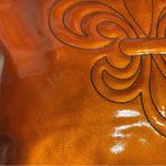Gianni Bini Tote Handbag Large Double Handle Shiny Bronze Brown Fleur De Read De Orange Photo 5