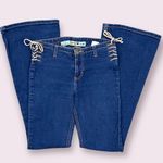 Mudd Vintage Y2K 2000’s Dark Blue Denim Lace Up Hips High Rise Flare Leg Jeans Photo 2